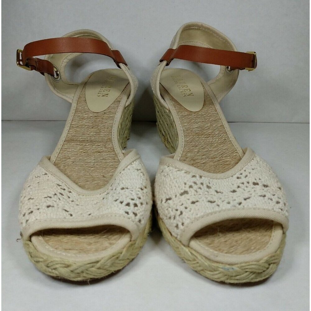 Ralph Lauren Ciara Natural Macrame Womens Wedge Heel Open Toe Sandals Shoes 8 B - Picture 3 of 9